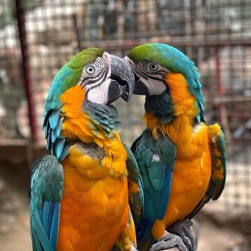 Mirror Images: Twin Macaw Parrots in Captivating Encounter