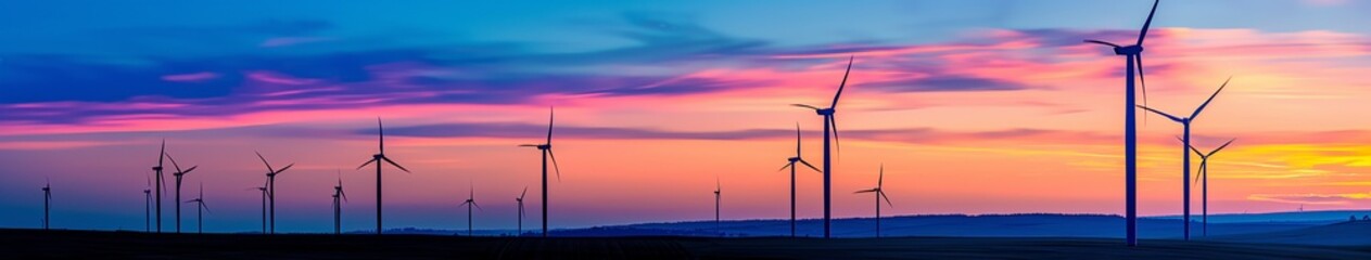 Obraz premium Wind Turbines at Dusk with Colorful Sky