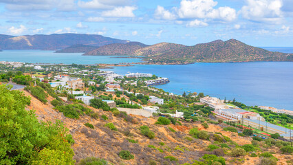 aerial view of the gulf of Elounda (near Spinalonga island), eastern section of Crete, Greece
