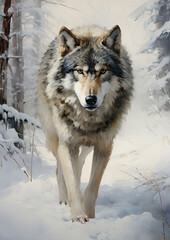 Fototapeta premium Wild wolf in a mystical winter forest
