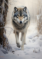 Fototapeta premium Wild wolf in a mystical winter forest