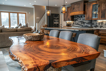 Luxurious live edge wooden table in a modern interior, warmth and natural beauty.