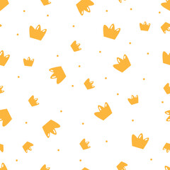 Seamless vector pattern. Cute royal crowns on white background . Vector illustration