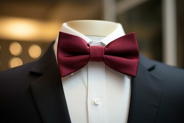 Elegant Burgundy bow tie. Space shape cloth. Generate Ai
