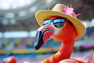 Naklejka premium Disabled paralympic athlete in pink sunglasses at Tokyo stadium