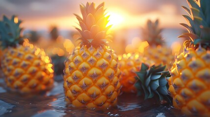 Ananas floating in water during sunset, a beautiful natural sight