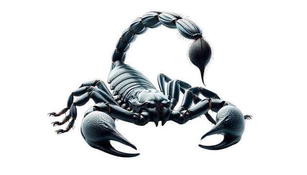 A detailed realistic render of a black scorpion on a transparent background