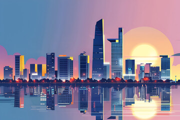 Ho Chi Minh City Vietnam Skyline Flat Vector Illustration