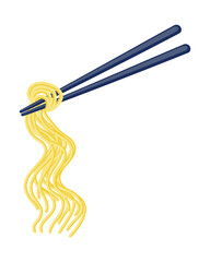 Chinese noodle ramen with chopsticks. Oriental asian food. Vector illustration.