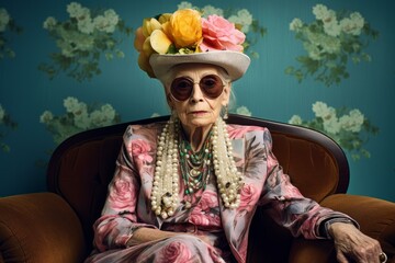 Chic Stylish fashion grandma sunglasses. Party fun. Generate Ai