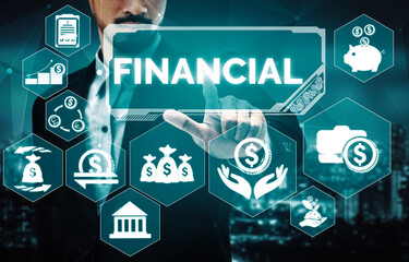 Finance and Money Transaction Technology Concept. Icon Graphic interface showing fintech trade...