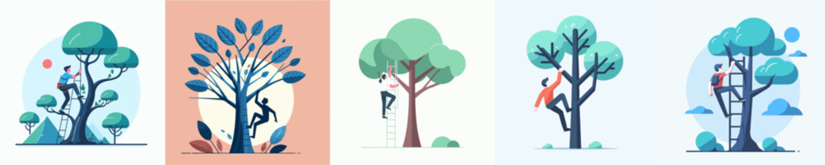 vector collection of men climbing trees