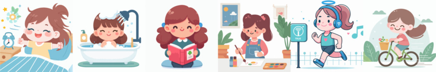 vector collection of kids daily routine