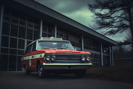 Emergency car, ambulance car, old ambulance, driving abulance car