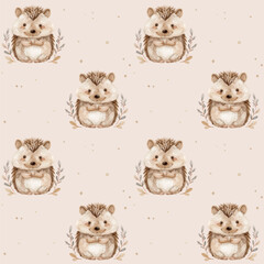 Cute hedgehog watercolor vector seamless pattern - 788748727