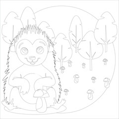 Vector image of a hedgehog. Coloring book for children's creativity and development.