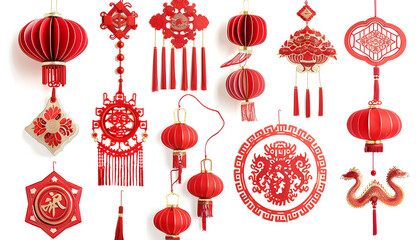 Fototapeta na wymiar Collage of beautiful Chinese symbols for New Year celebration on white background