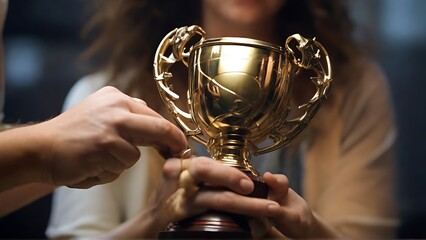 Honor and Heritage: Close-Up of Trophy and Antique Item in Lion and Human Hands - obrazy, fototapety, plakaty