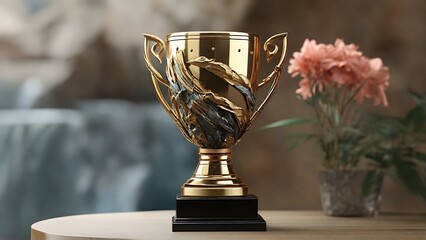 Lion's Pride: Close-Up of Trophy and Antique Item in Lion and Human Hands - obrazy, fototapety, plakaty