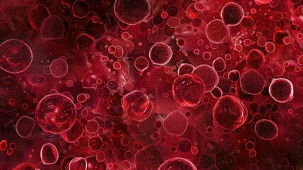 Modern Art with Red Cell Motifs: abstract molecular, detailed textures, dynamic composition
