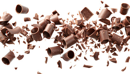 chocolate chips flying on white background