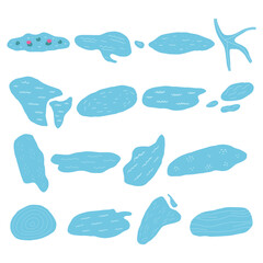 Set Hand Drawn Water Bodies Different Shapes. Nature Lake and River Vector Illustration