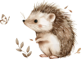 Cute hedgehog with a butterfly. Watercolor vector illustration - 788751157