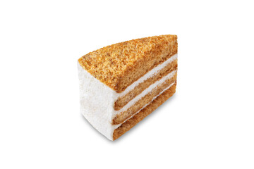 Honey cake slice on a white isolated background
