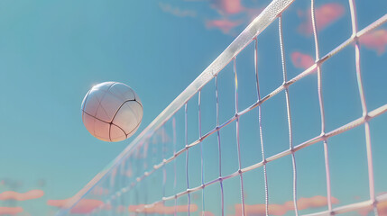 Volleyball net and ball hovering 3d style isolated flying objects memphis style 3d render AI generated illustration