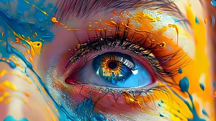 Schilderijen op glas Creative sight. painted eyes with colorful brushes and vernice. © Prasanth