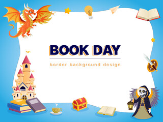 world book day children reading fantasy circle idea imagination knowleadge education happy cartoon white border background design