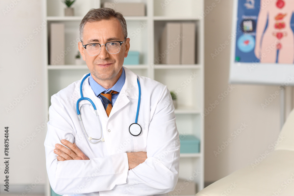 Poster Mature doctor in medical office