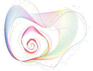 Abstract rainbow spiral wave on a transparent background for web design, presentation design, web banners. Visualization of artificial intelligence, big data, networking, Design element