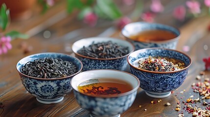 artisanal tea brewing in a delicate porcelain set, portrayed