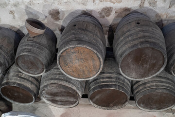 Wine barrels from the stone monastery (Zaragoza-Spain) - 788755101