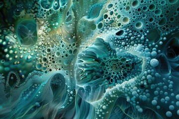 Surreal Teal Fractal Bubbles and Swirls Artwork
