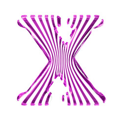 White 3d symbol with purple vertical ultra-thin straps. letter x