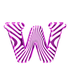 White 3d symbol with purple vertical ultra-thin straps. letter w