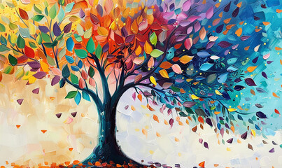 abstract tree with colorful leaves-AI generated image