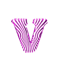 White 3d symbol with purple vertical ultra-thin straps. letter v