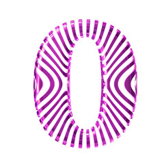White 3d symbol with purple vertical ultra-thin straps. number 0