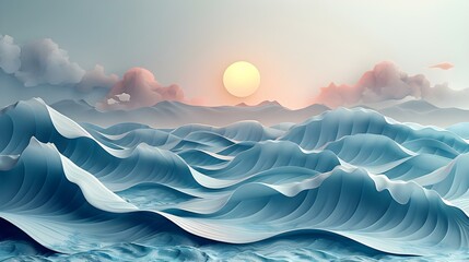 Tranquil Waves at Dusk: Serenity in Motion. Concept Beach Sunset, Relaxing Seashore, Capturing Twilight Beauty - obrazy, fototapety, plakaty
