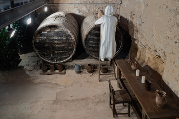 Wine barrels from the stone monastery (Zaragoza-Spain) - 788758142