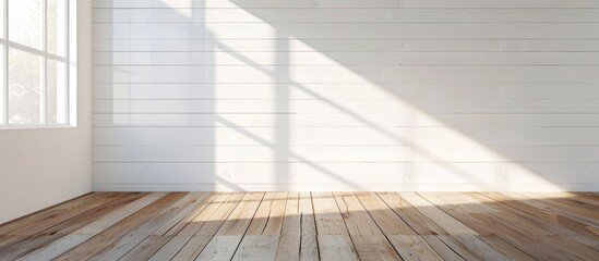 wall that is white and floor made of wood - obrazy, fototapety, plakaty