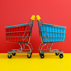 Shopping Showdown: Colorful Carts on a Striking Background