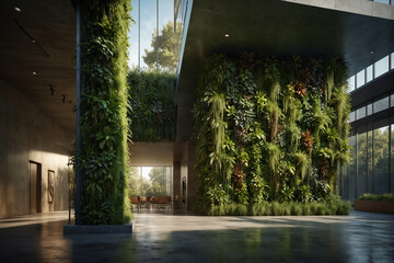 Sustainable green building. Eco-friendly building. Green architecture.