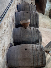 Wine barrels from the stone monastery (Zaragoza-Spain) - 788759977