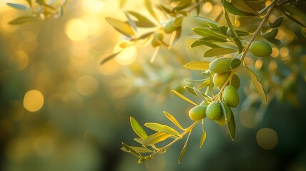 Olive Tree Branch With Green Olives. Generative AI