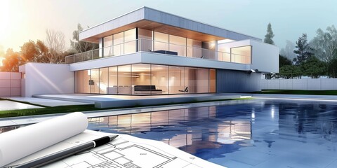 Modern House Design Rendering at Dusk, Architectural Presentation Imagery, Contemporary Home by...