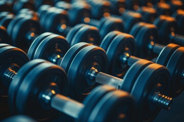 Rows of dumbbells in the gym closeup, gym background, fitness background, dumble for the gym, lots of dumble in the gym, gym, dumble, gym elements - obrazy, fototapety, plakaty